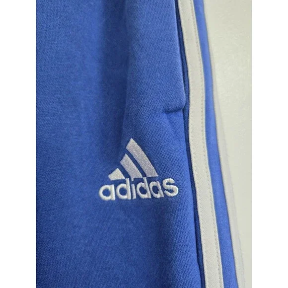 Adidas Pants Mens L Tall Blue French Terry Tapered Cuff Stripes HL2270 Athletic - Picture 5 of 10